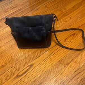 Patricia Nash Black Leather Crossbody Bag Multi Pocket Organizer Purse